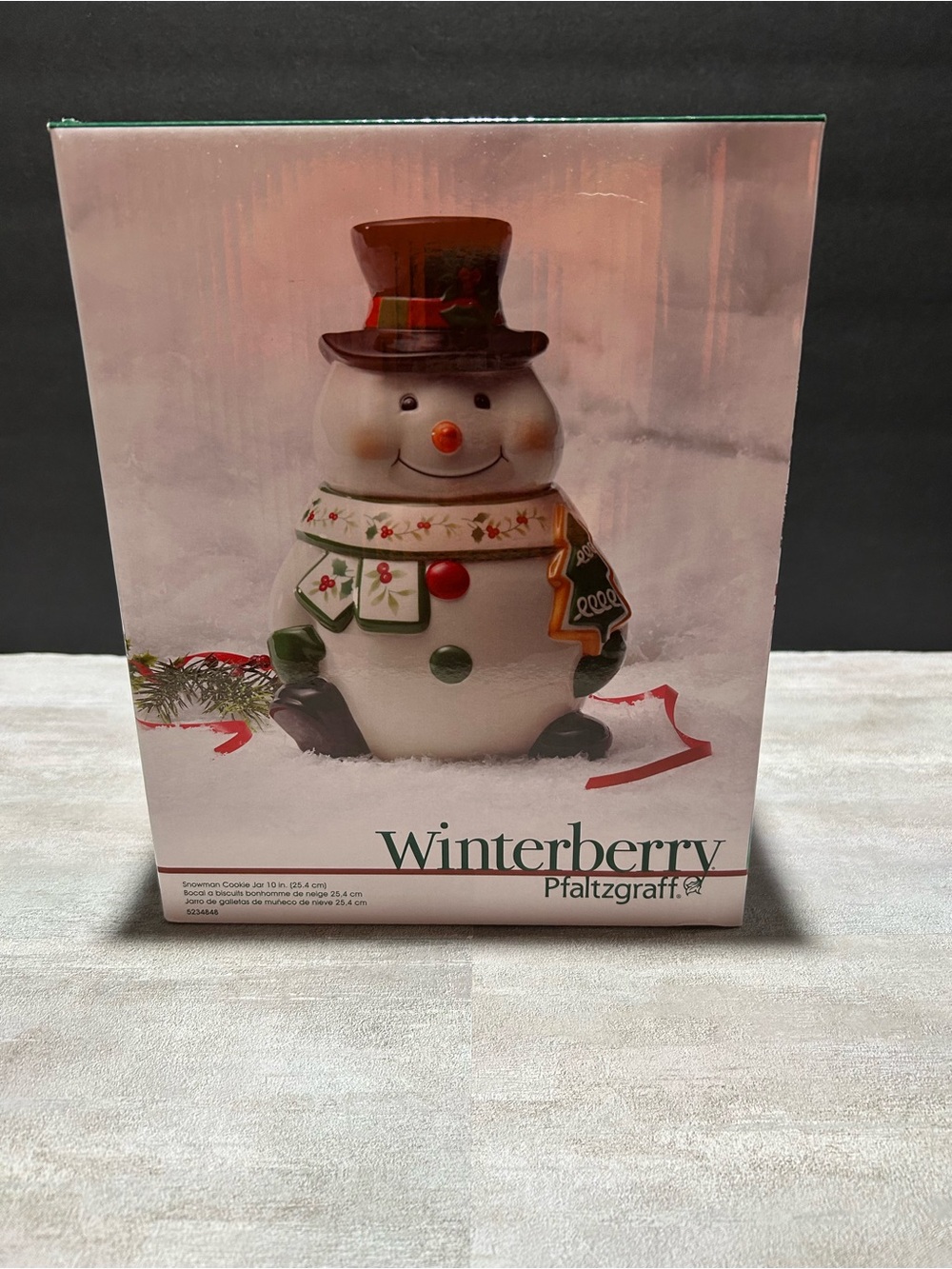 Pfaltzgraff Winterberry Snowman Jar - White with Red, Green & Brown Accents